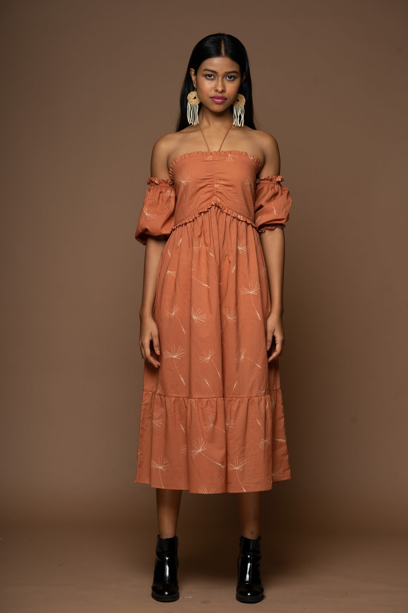 Shoulder Whisper Midi Dress in "In Retrospect" Pattern