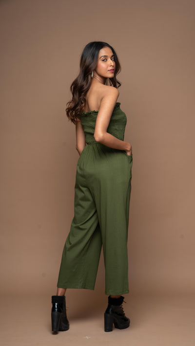 Strapless Vibe Jumpsuit in Olive Green