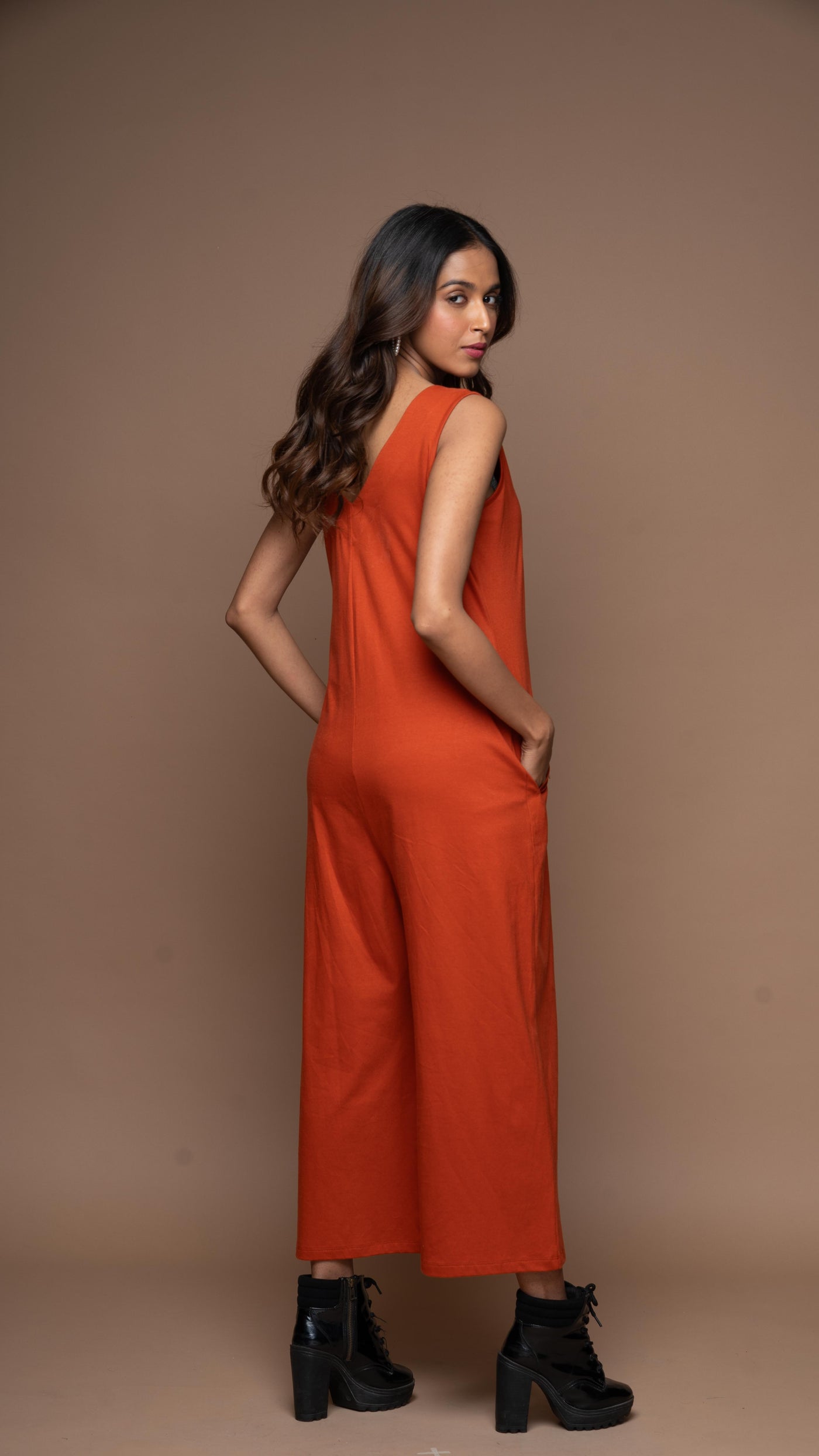 Viva V-neck Jumpsuit in Rust