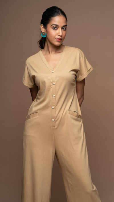 Vogue V Jumpsuit in Beige