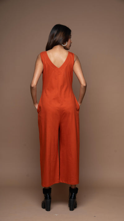 Viva V-neck Jumpsuit in Rust