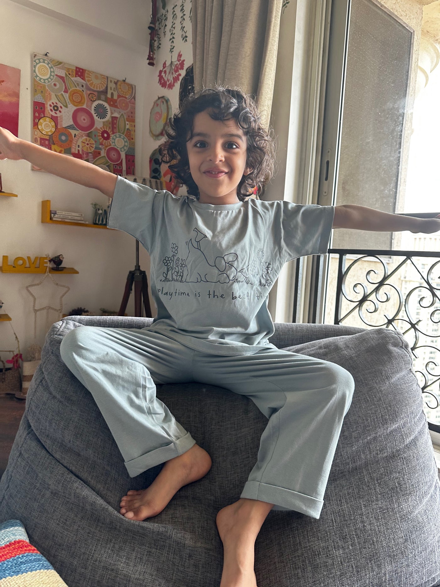 Playful Pals Gray Blue Co-Ord Set