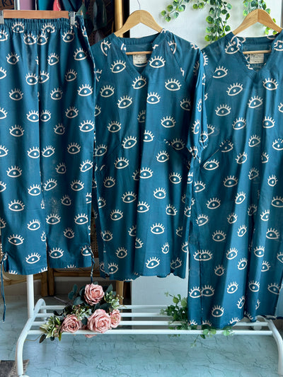 Muted Blue Saara Co-ord Kurta Set in See the Sea Pattern