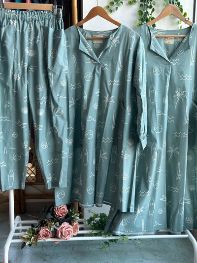 Sage Sana Co-ord Kurta Set in Sound of the sea shells Pattern