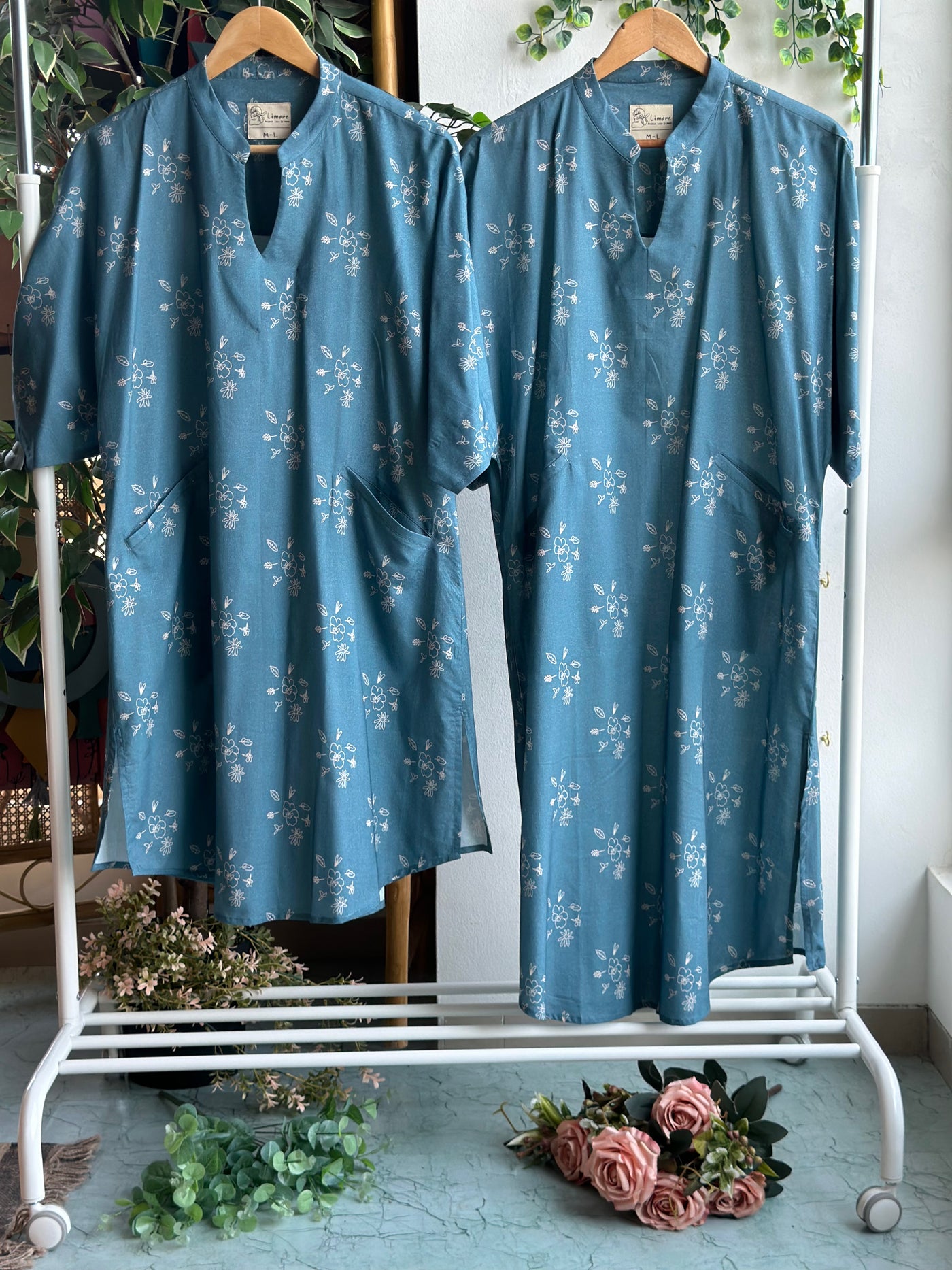 Muted Blue Anya Co-ord Kurta Set in All of me Pattern