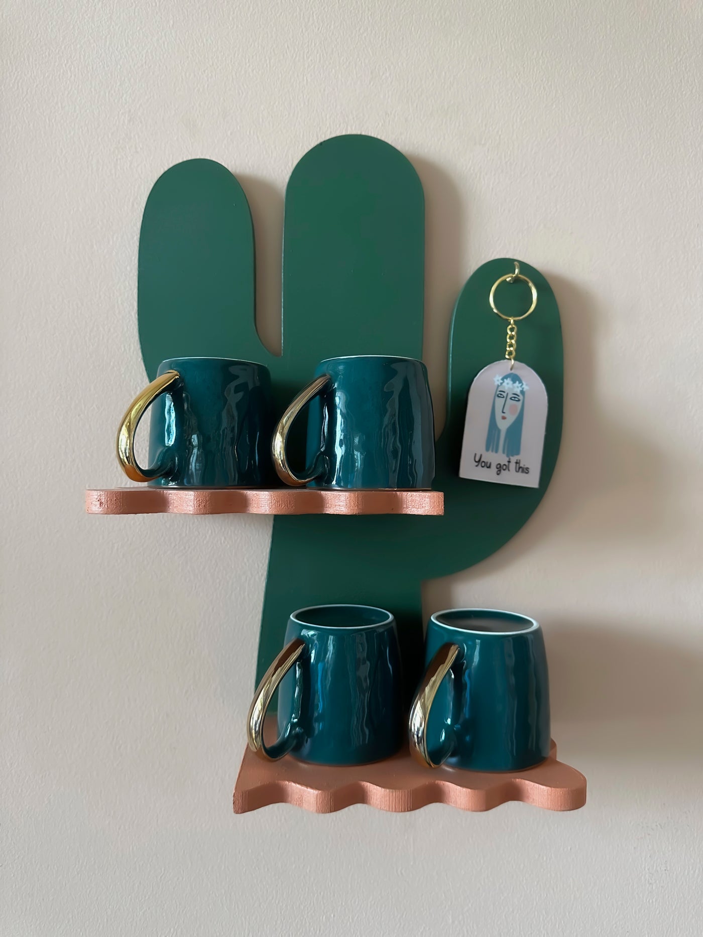 Dark Green Cactus Corner Wall Shelf