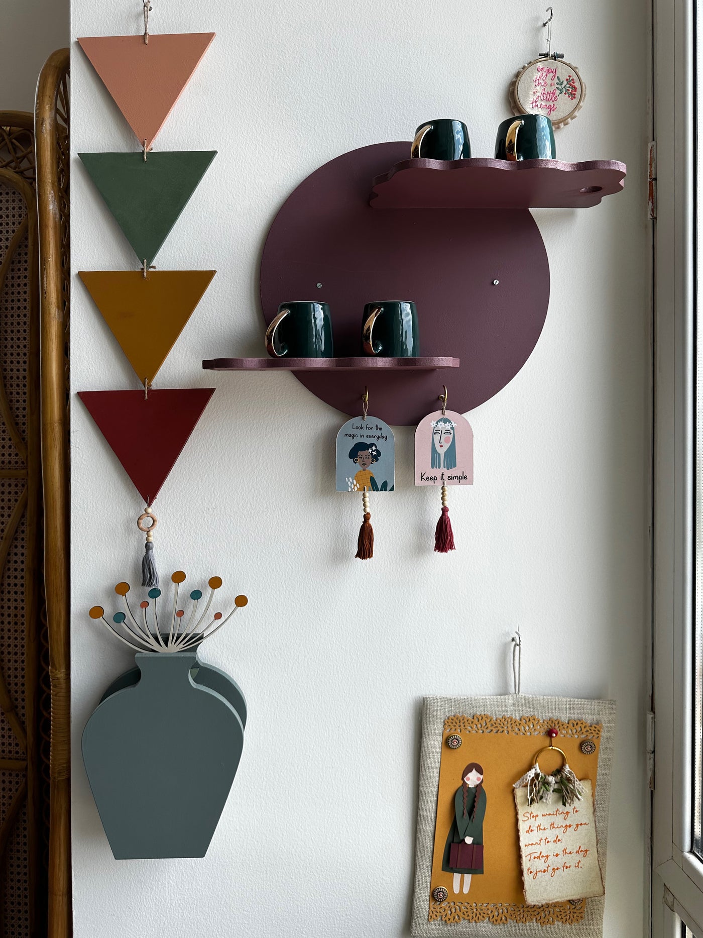 Dusky Mauve Dual-Deck Circle Wall Shelf