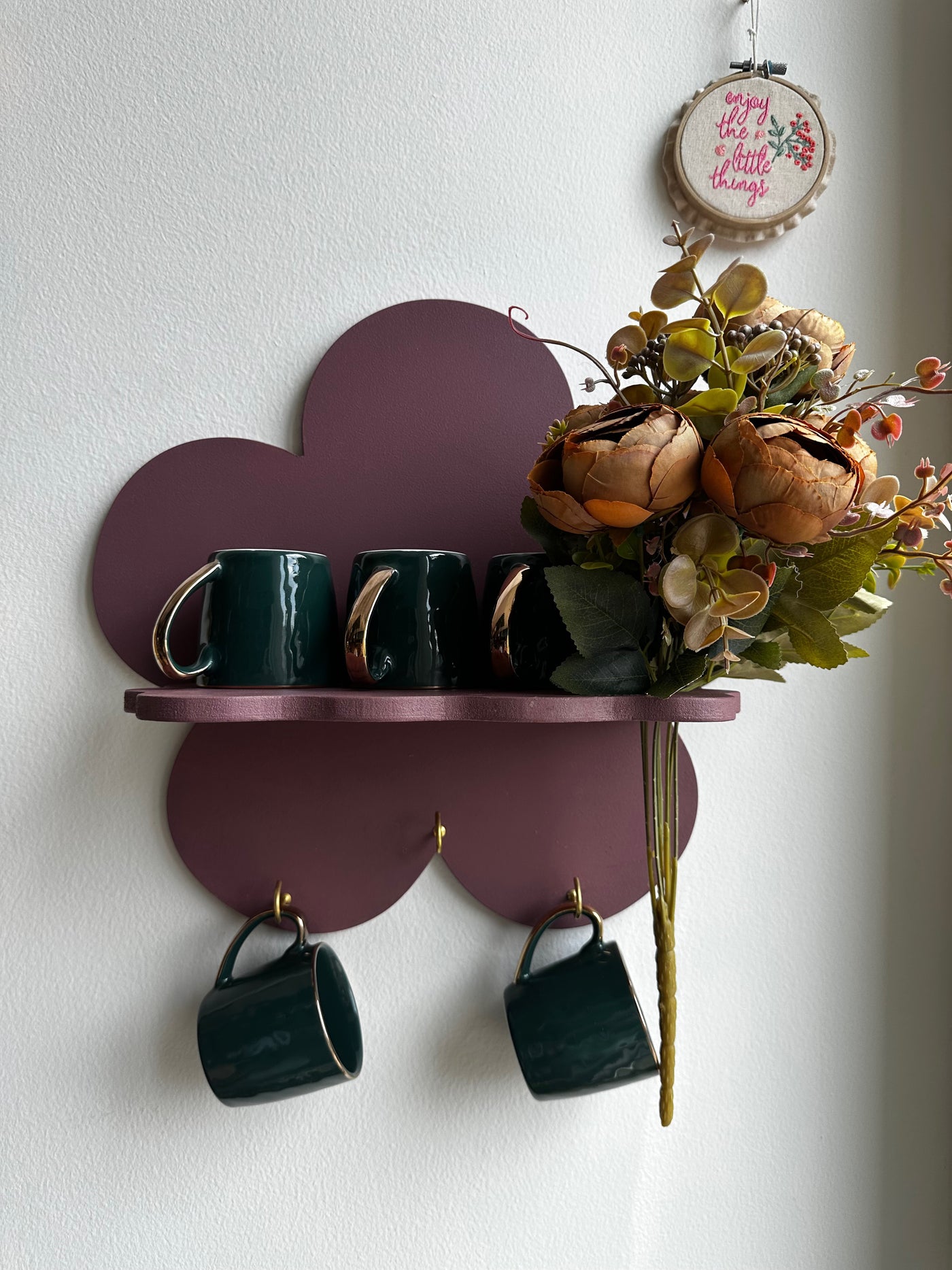 Dusky Mauve Floral Haven Wall Shelf