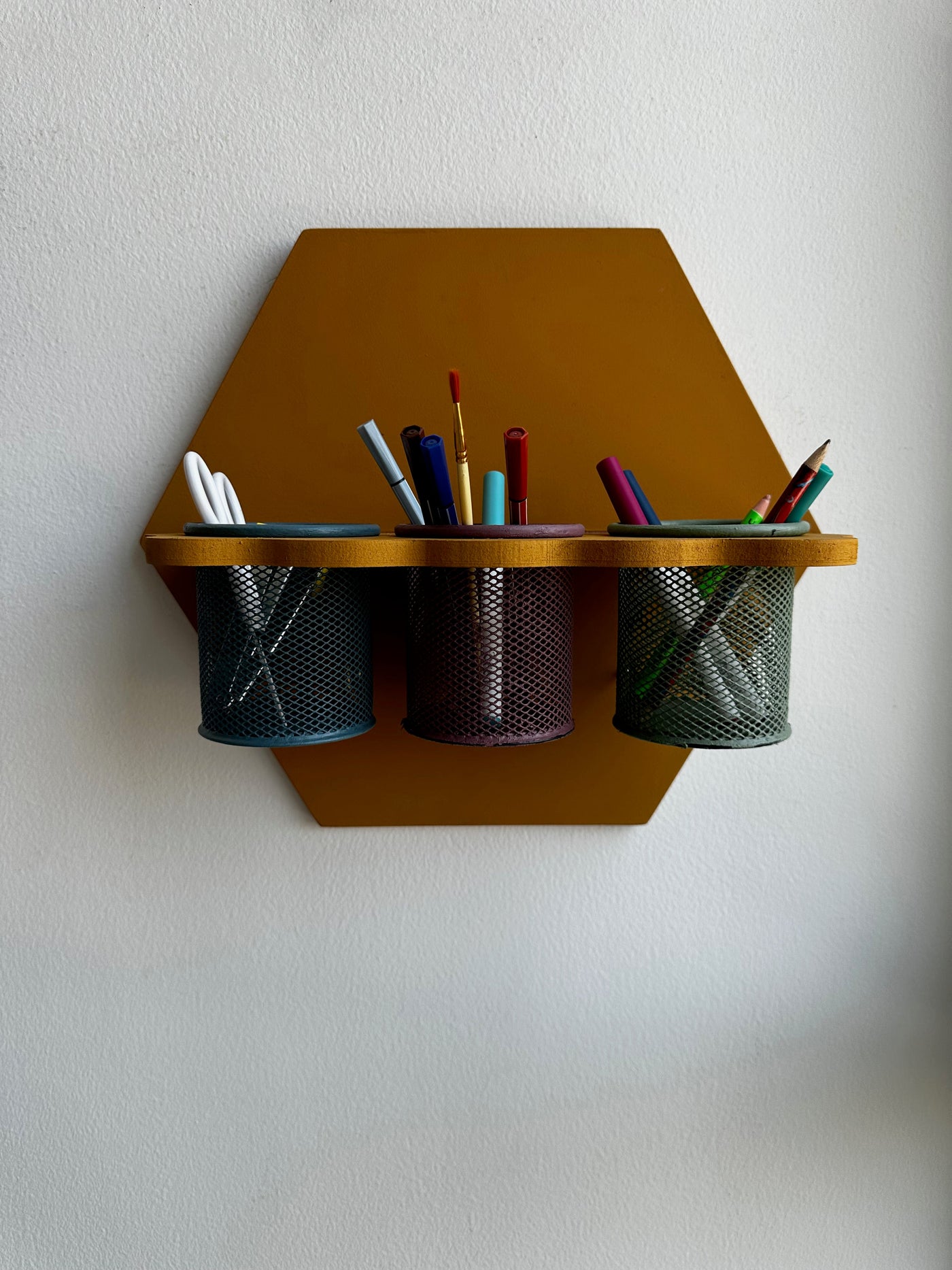 Mustard Hexagon Hub Stationery Organiser