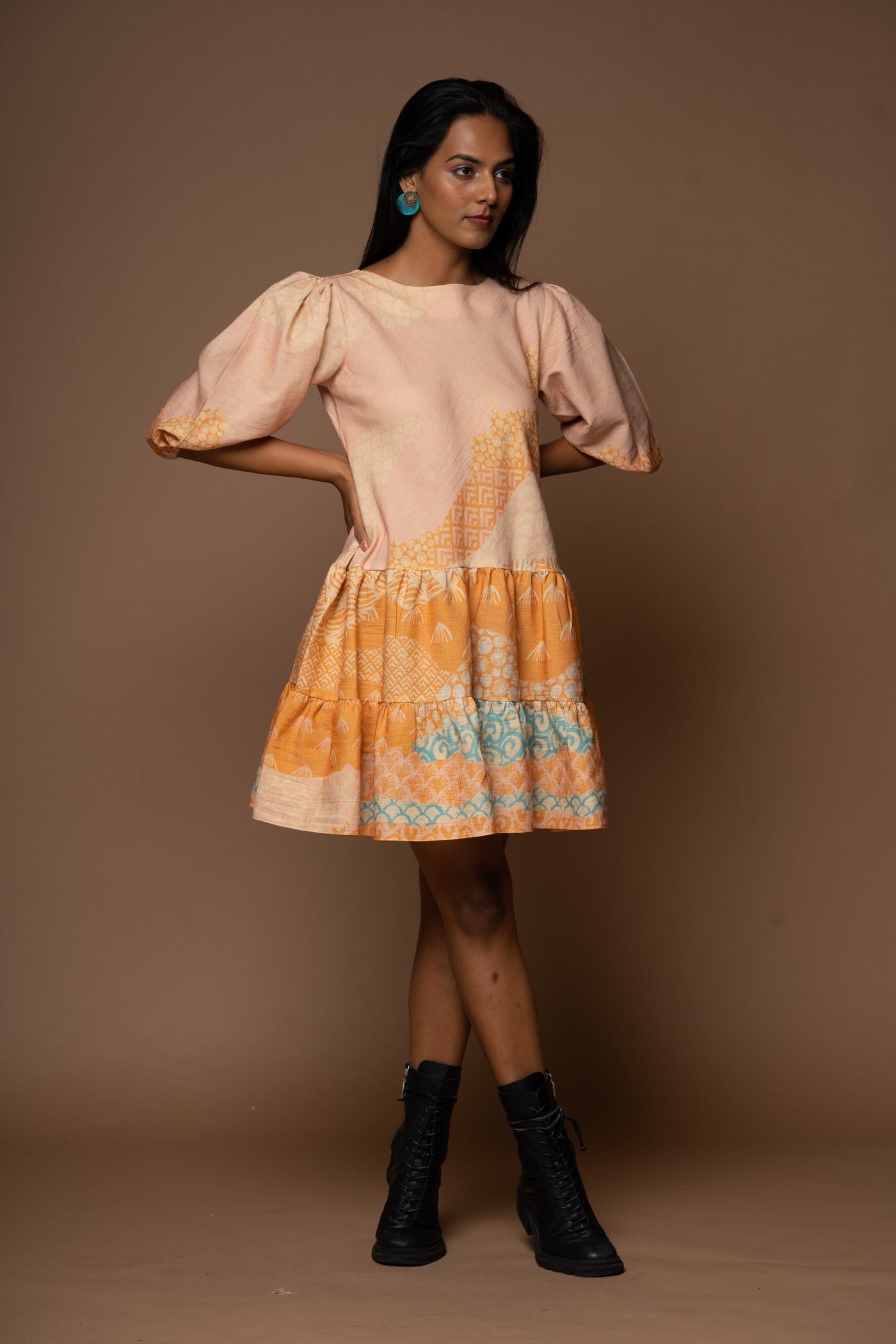 Hushed Murmur Short Boho Dress in Gentle Chaos Pattern