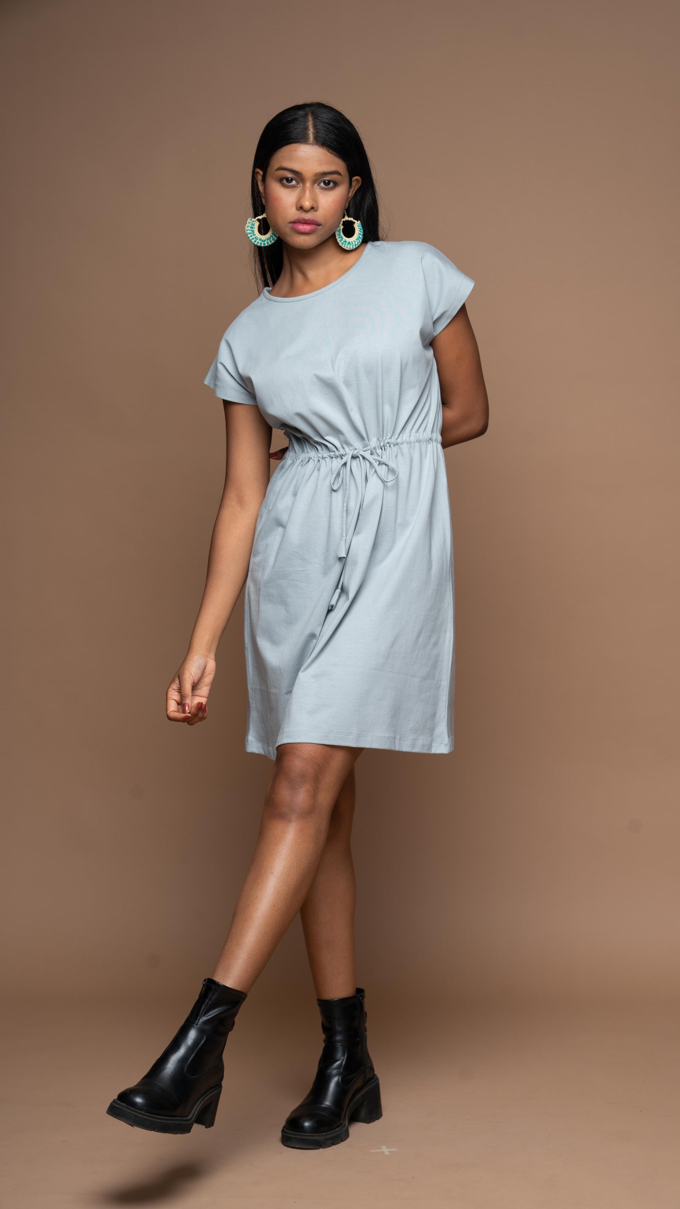 Cinch & go Jersey Dress - Gray Blue