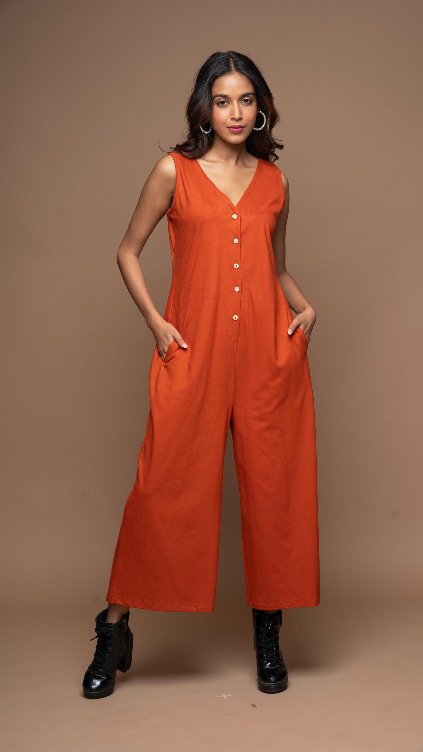 Viva V-neck Jumpsuit in Rust