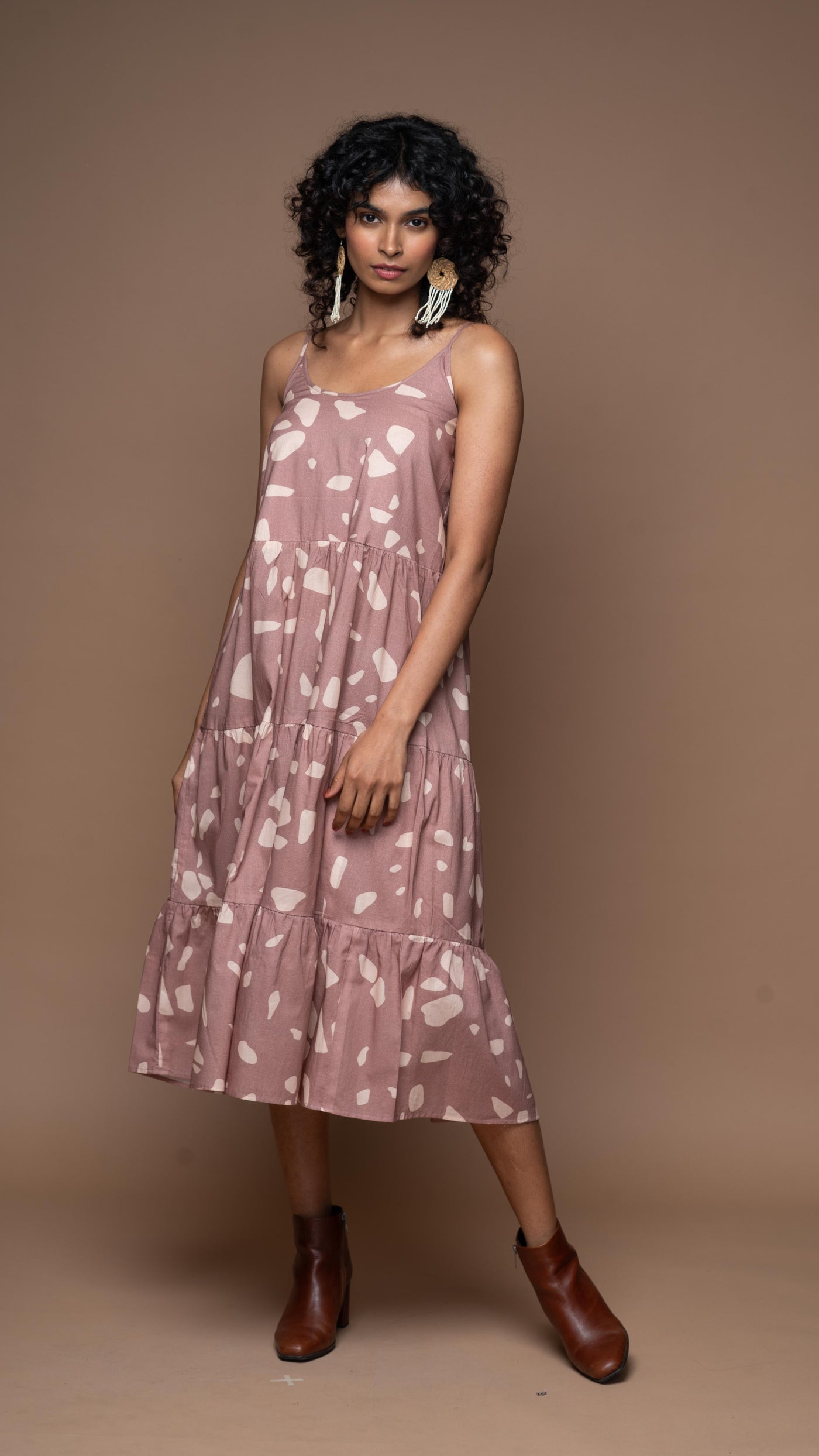 Heatwave Haven Midi Boho Dress in Terrazzo Love Pattern