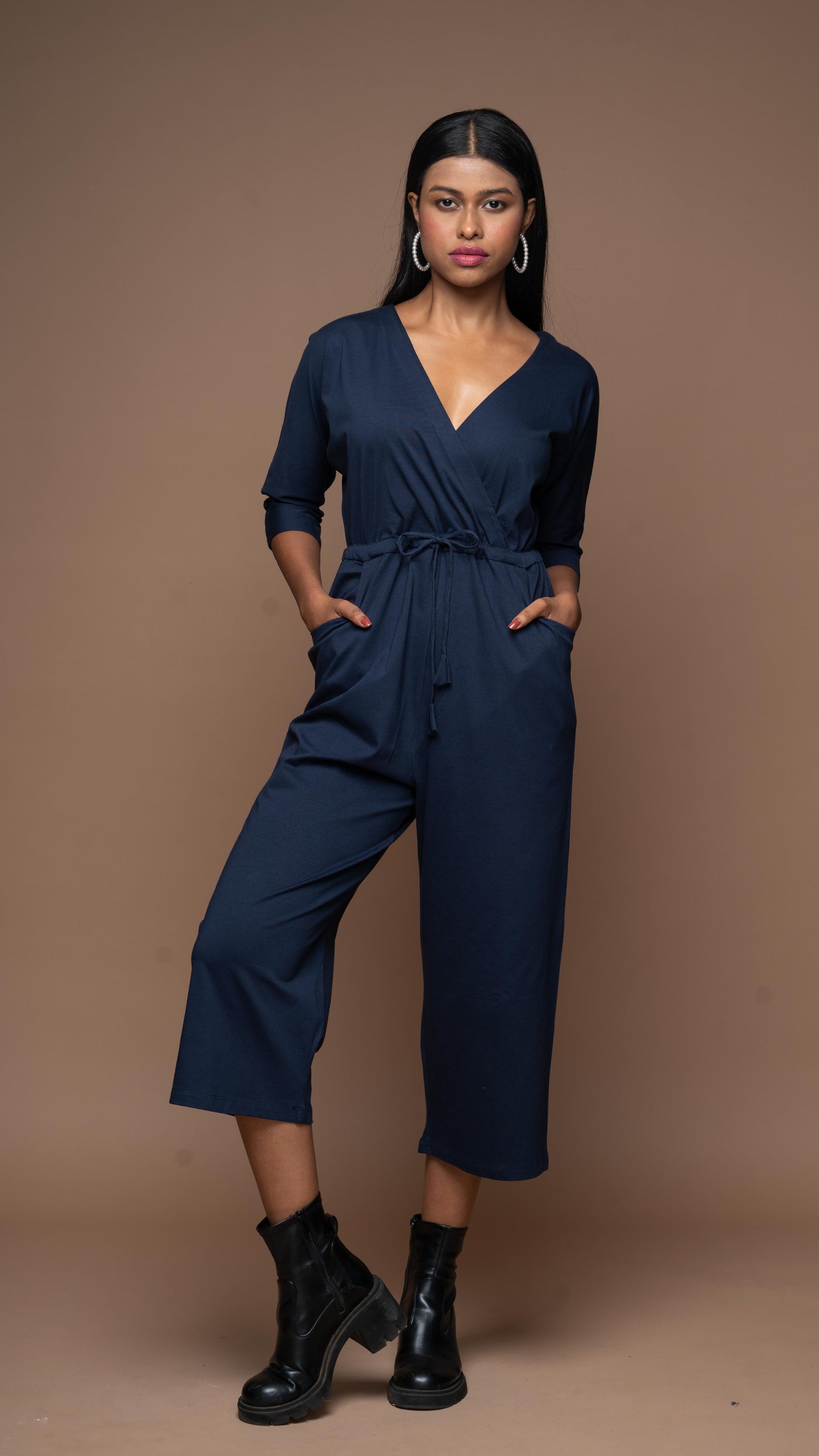 Timeless Crossover Jumpsuit in Navy Blue