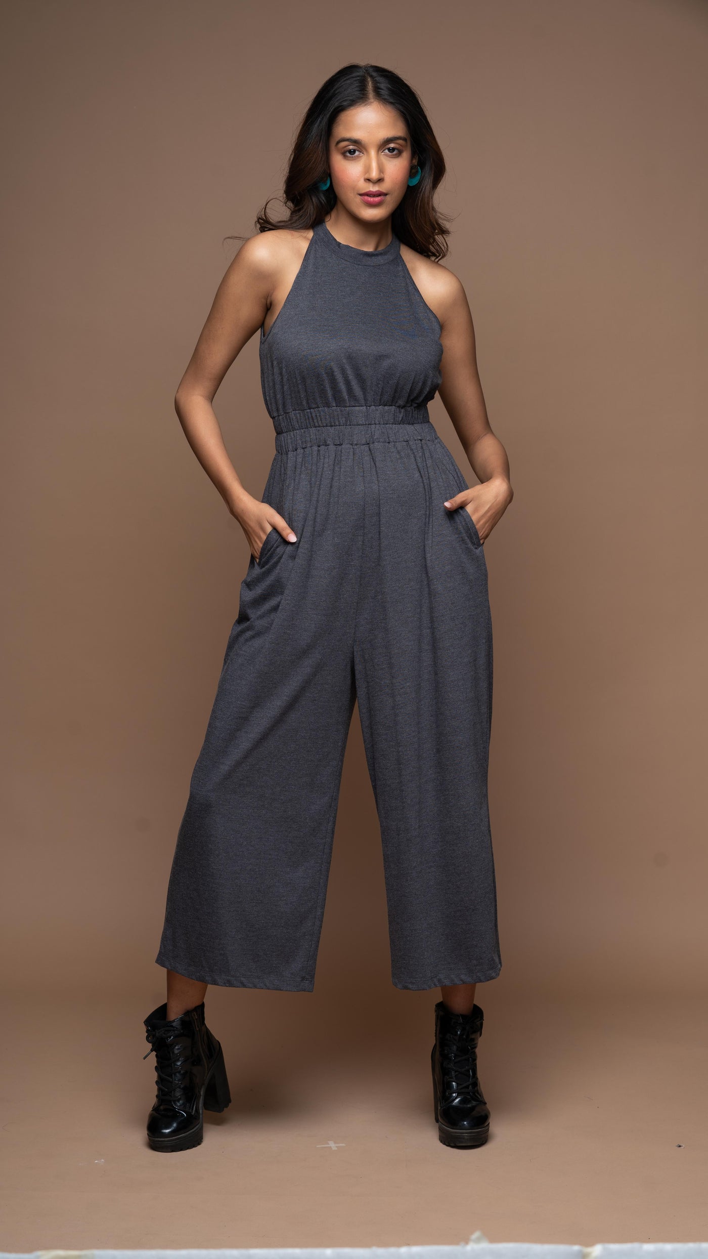 Glam Halter Jumpsuit in Charcoal Gray