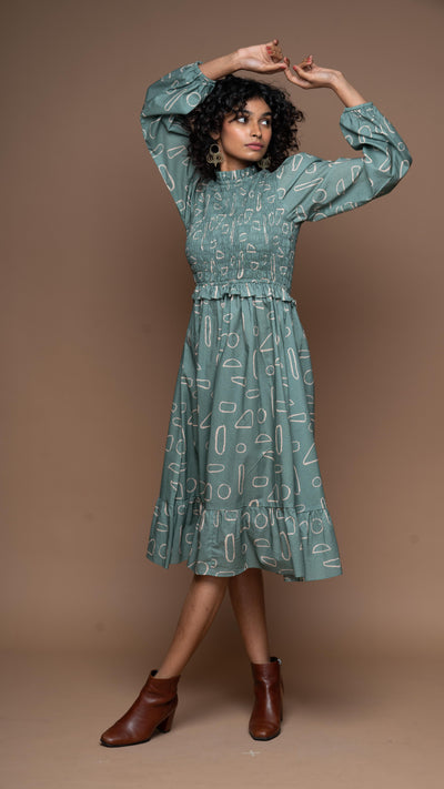 Ocean Whisper Midi Dress in Mystery Geometric Pattern