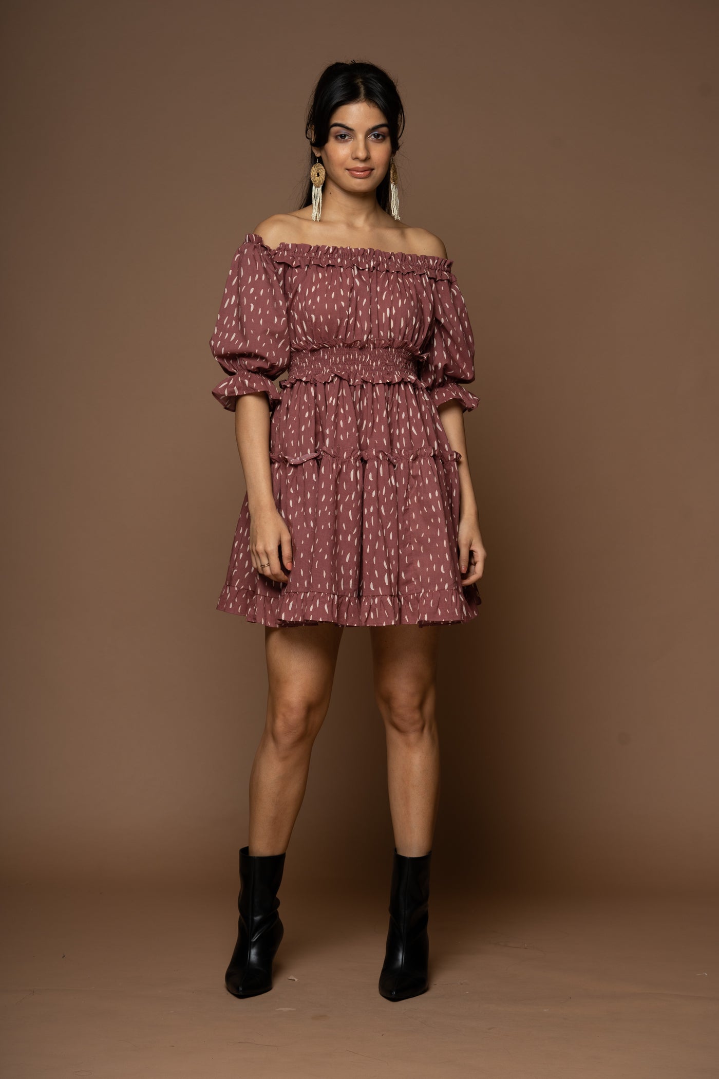 Delicate Drapes Short Boho Dress in The Only Truth Pattern