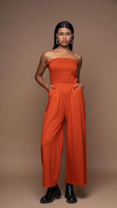 Strapless Vibe Jumpsuit in Rust