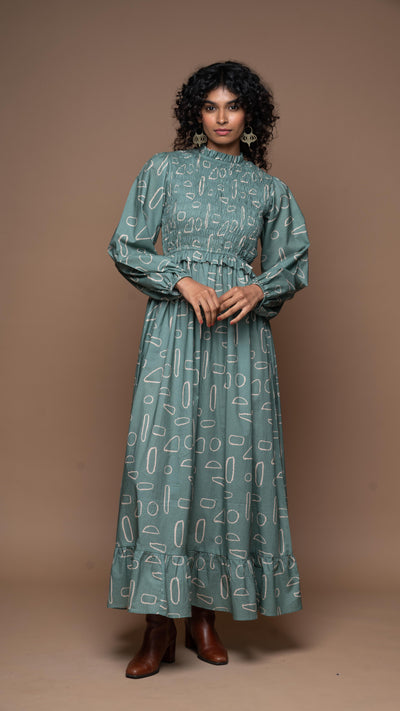 Ocean Whisper Long Maxi Dress in Mystery Geometric Pattern