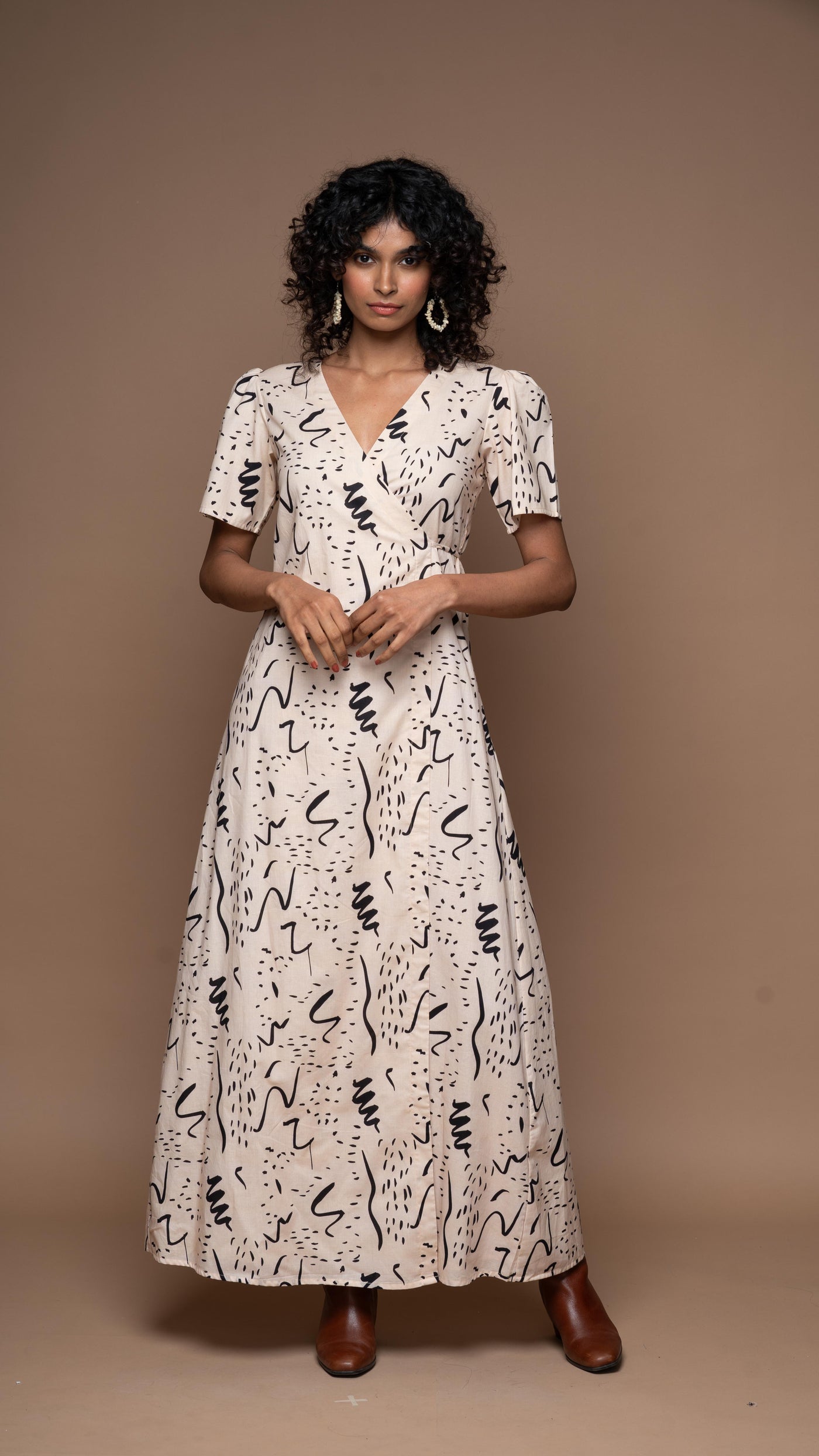 Tie and Twirl Long Maxi Wrap Dress in Notes and Scribbles Pattern