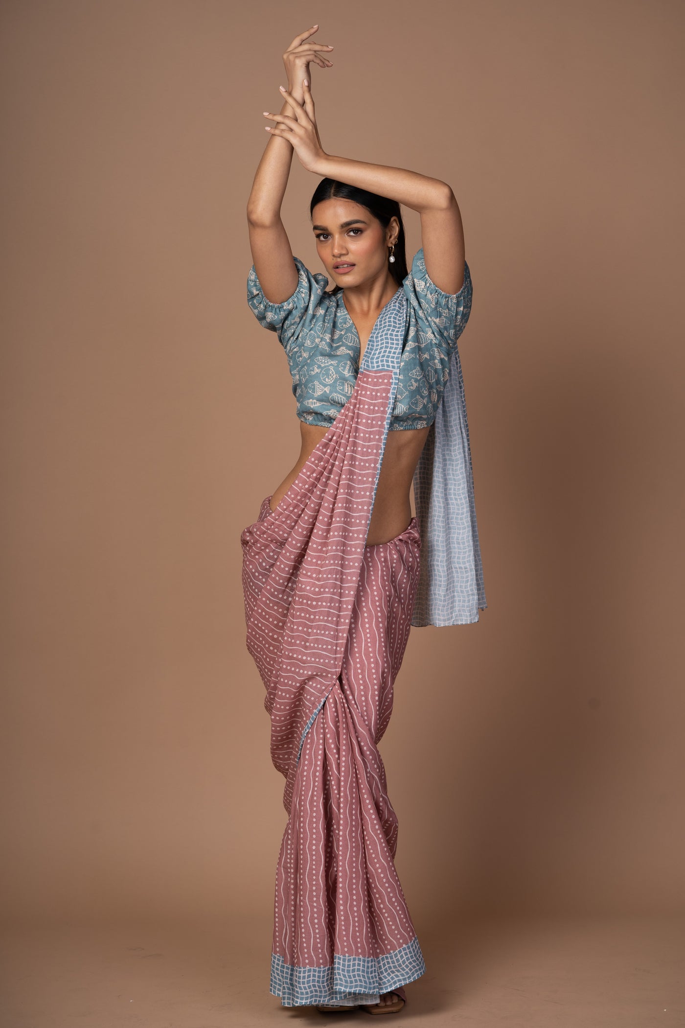 Waves of Dots Cotton Sari