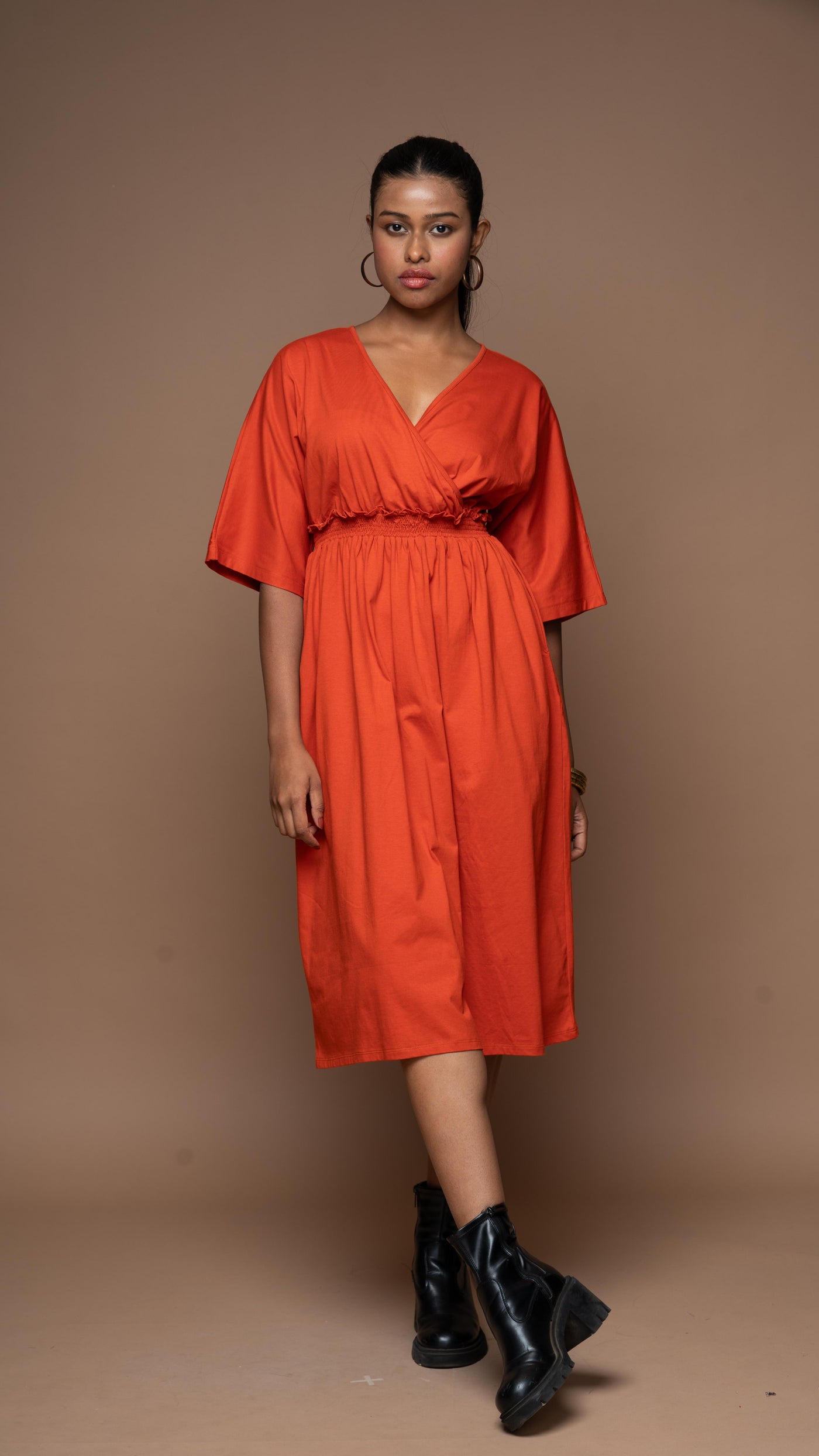 Crisscross Charm Jersey Dress - Rust