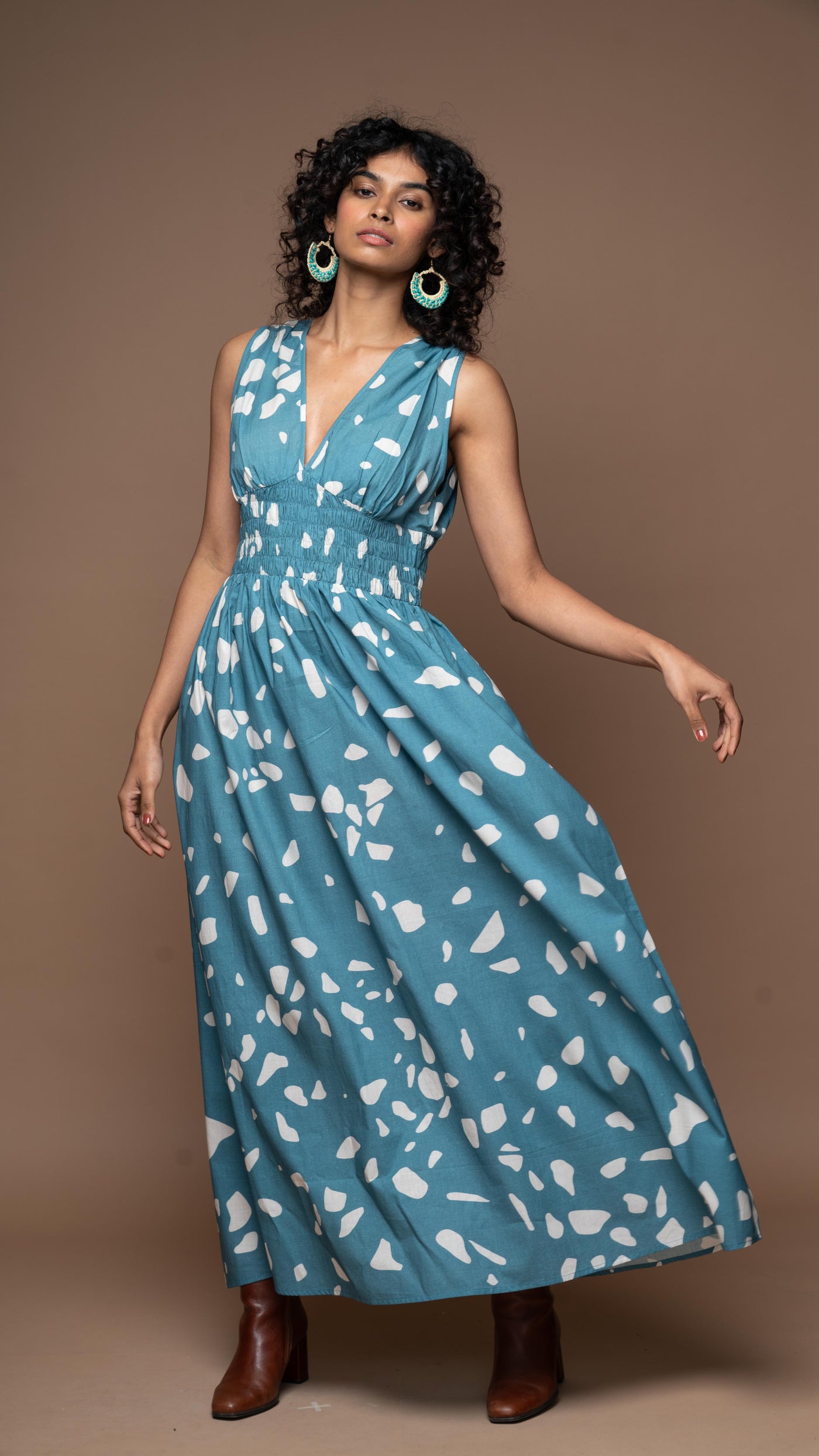 Daring Depths Long Boho Dress in Terrazzo Love Pattern