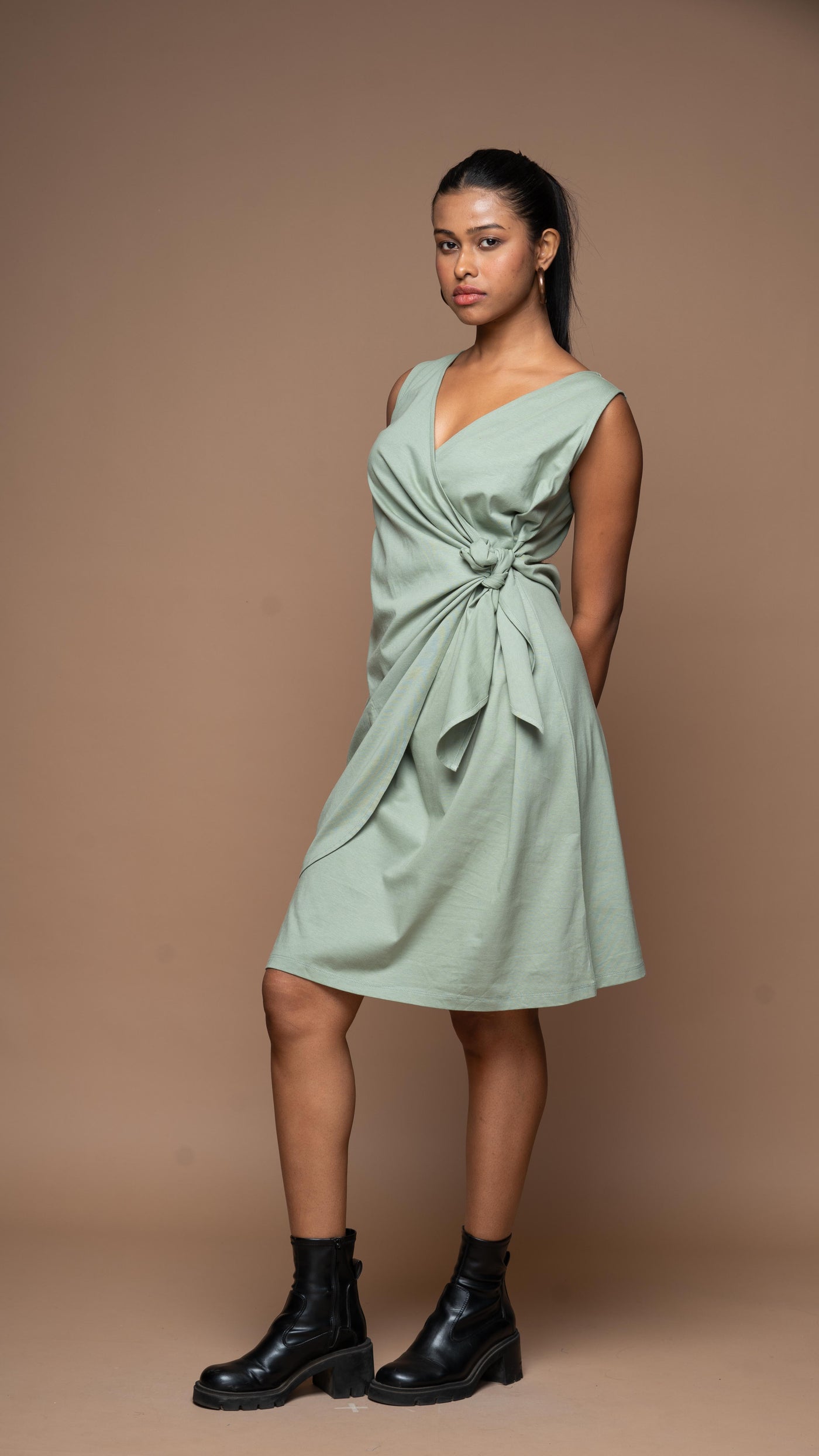 Cross & Knot Jersey Dress - Sage Green