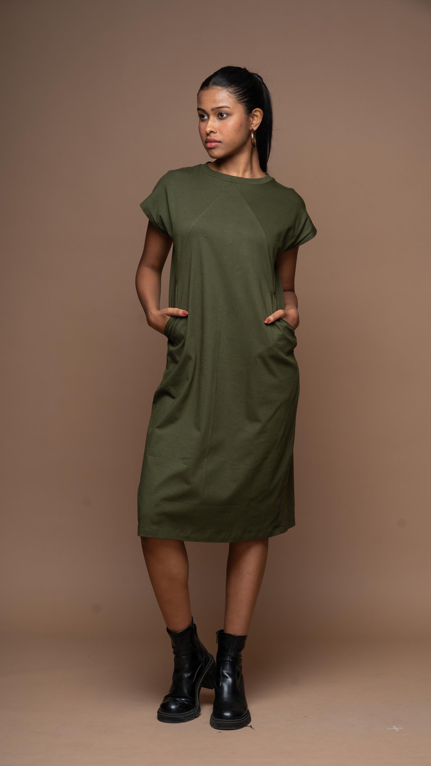 Tri-Cut Comfort Jersey Dress - Olive Green