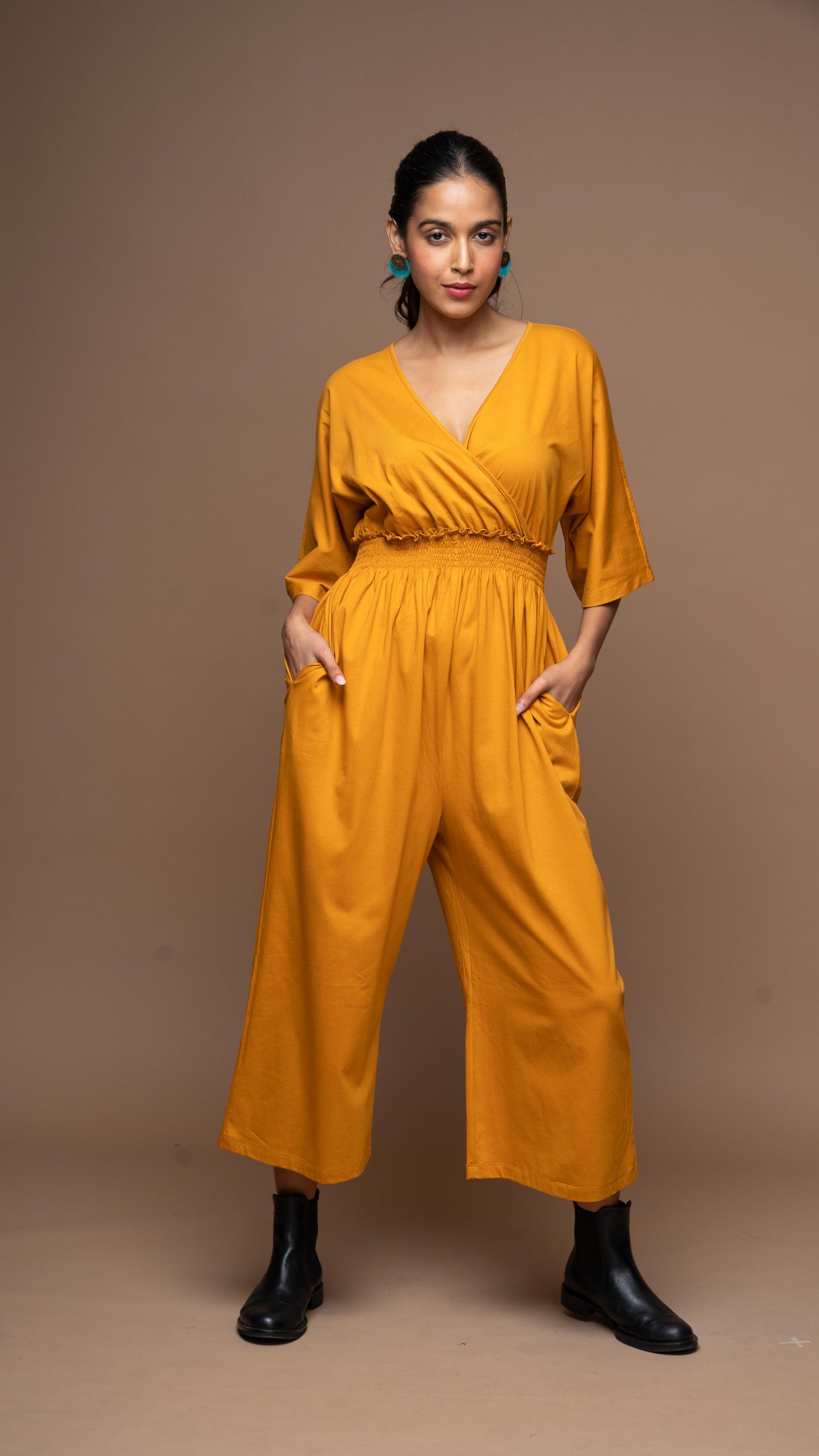 Crossover Charm Jumpsuit in Mustard