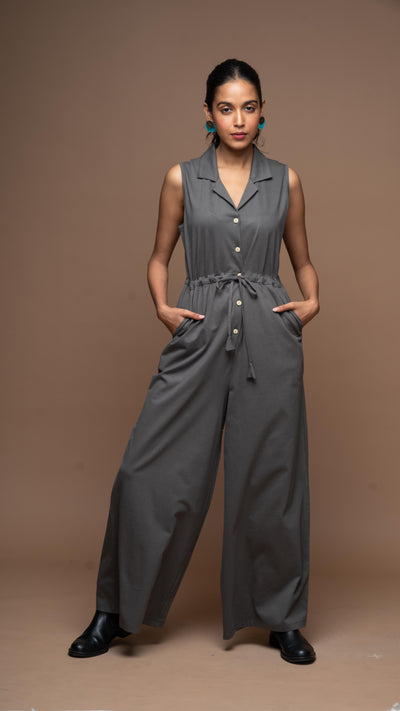 The Collared Look Jumpsuit in Steel Gray