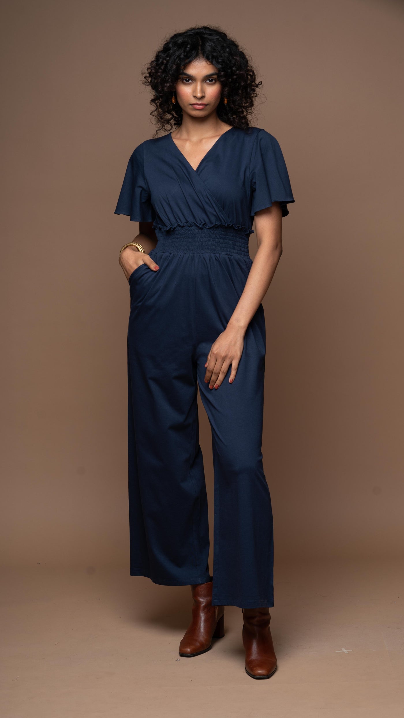 Chic Crossover Jumpsuit in Navy Blue