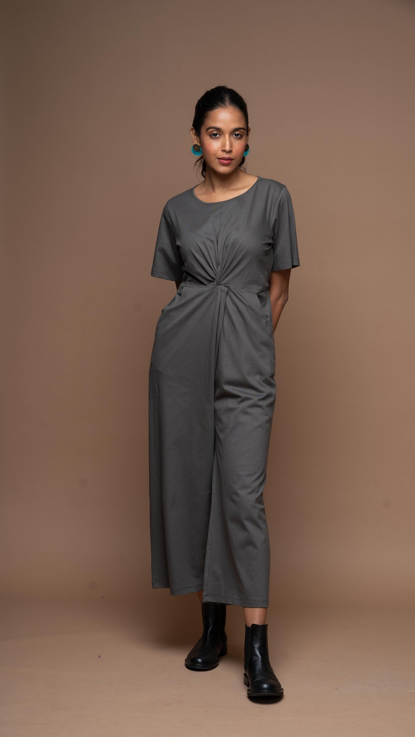 Twisted Bliss Jumpsuit in Charcoal Gray