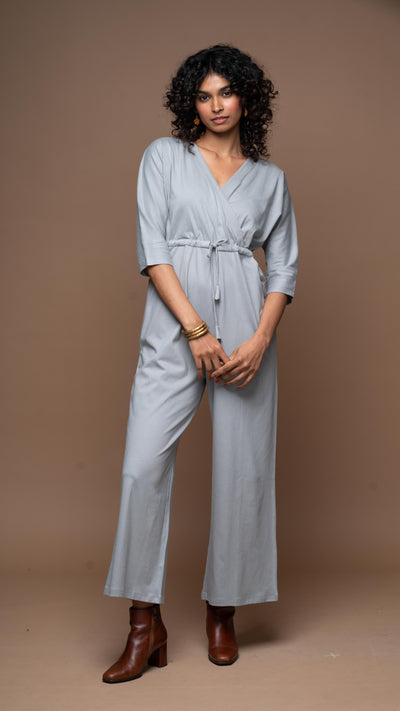 Timeless Crossover Jumpsuit in Gray Blue