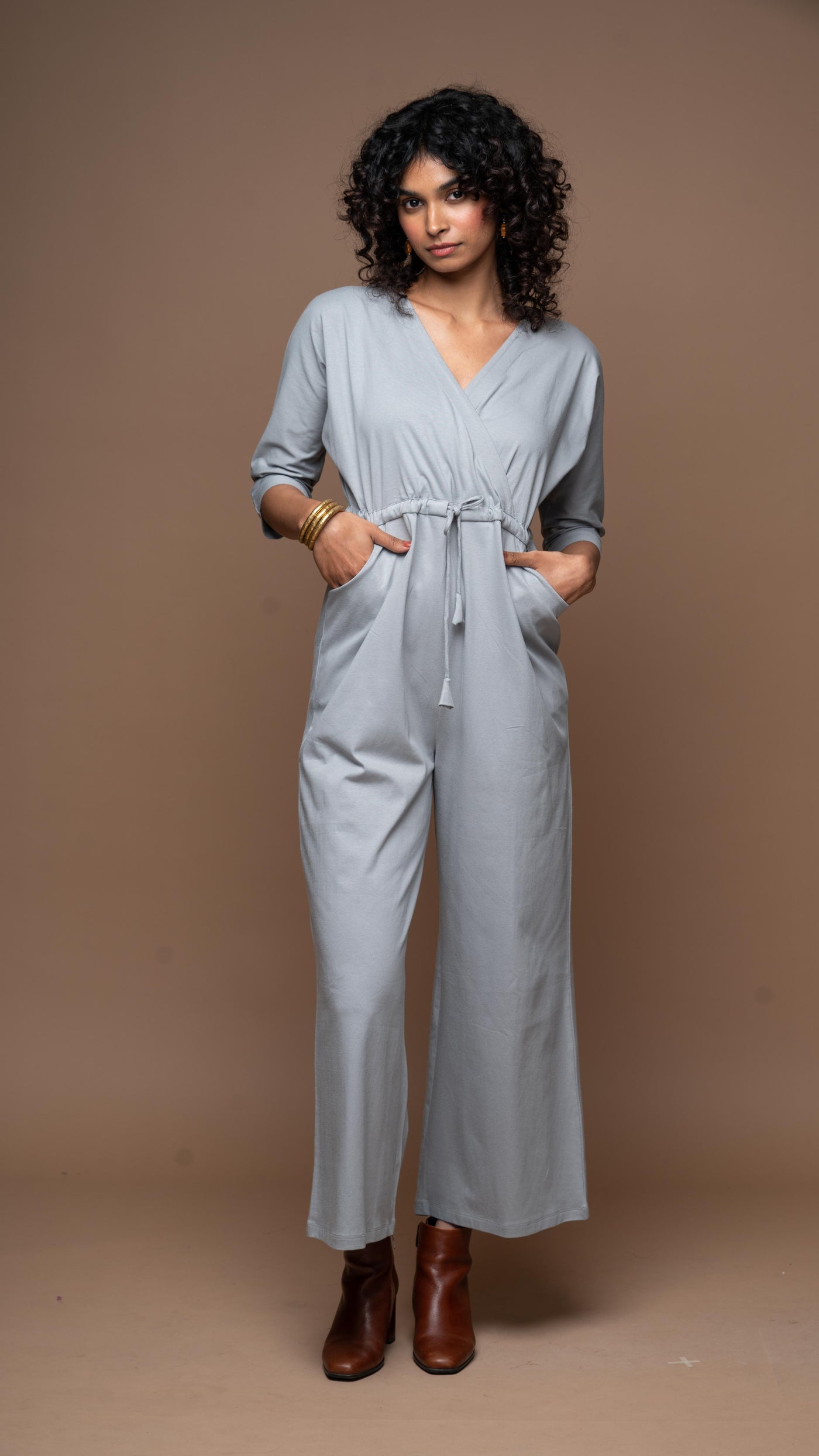 Timeless Crossover Jumpsuit in Gray Blue