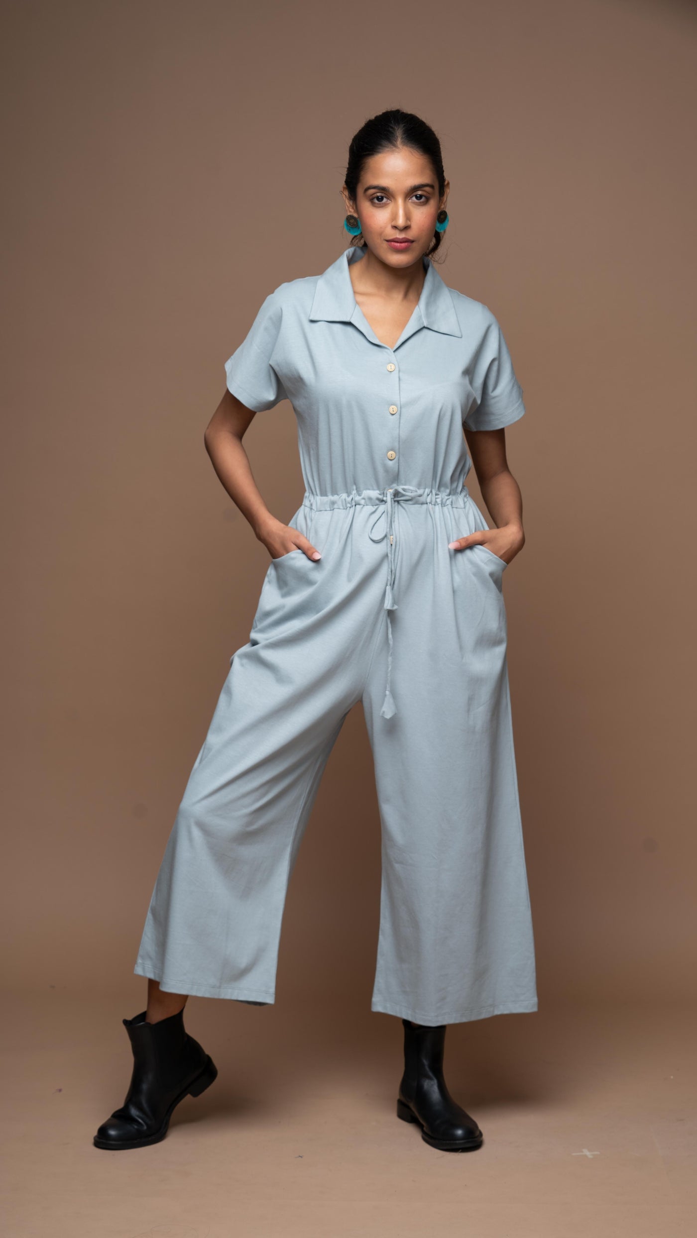 Collarista Jumpsuit in Gray Blue