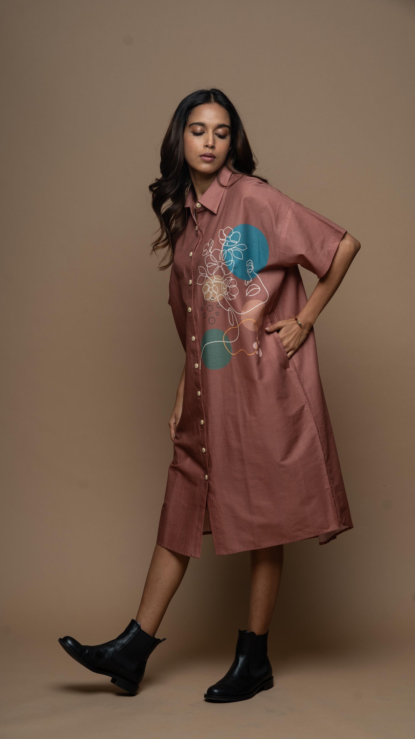 Muted Desert Rose Petal Princess Shirt Dress