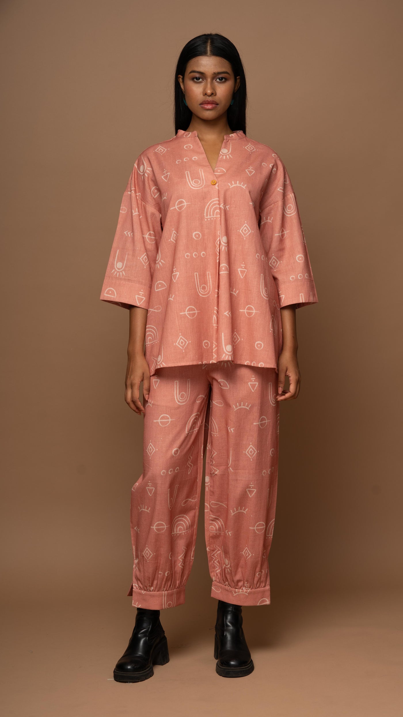 Rose Gold Allure Co-ord Pants Set in As boho as it gets Pattern