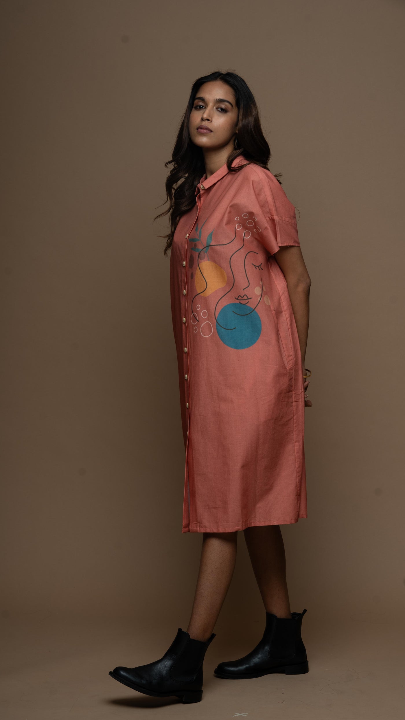 Delicate Coral Peaceful Pause Shirt Dress