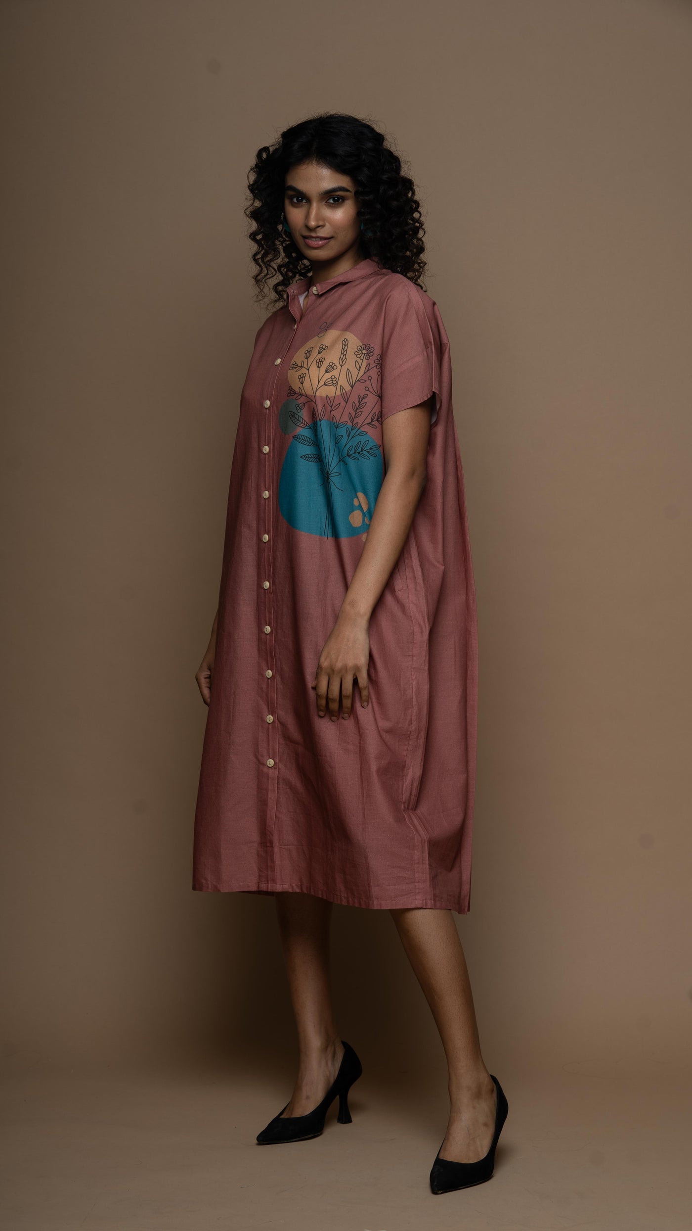 Muted Desert Rose Silhouette Garden Shirt Dress