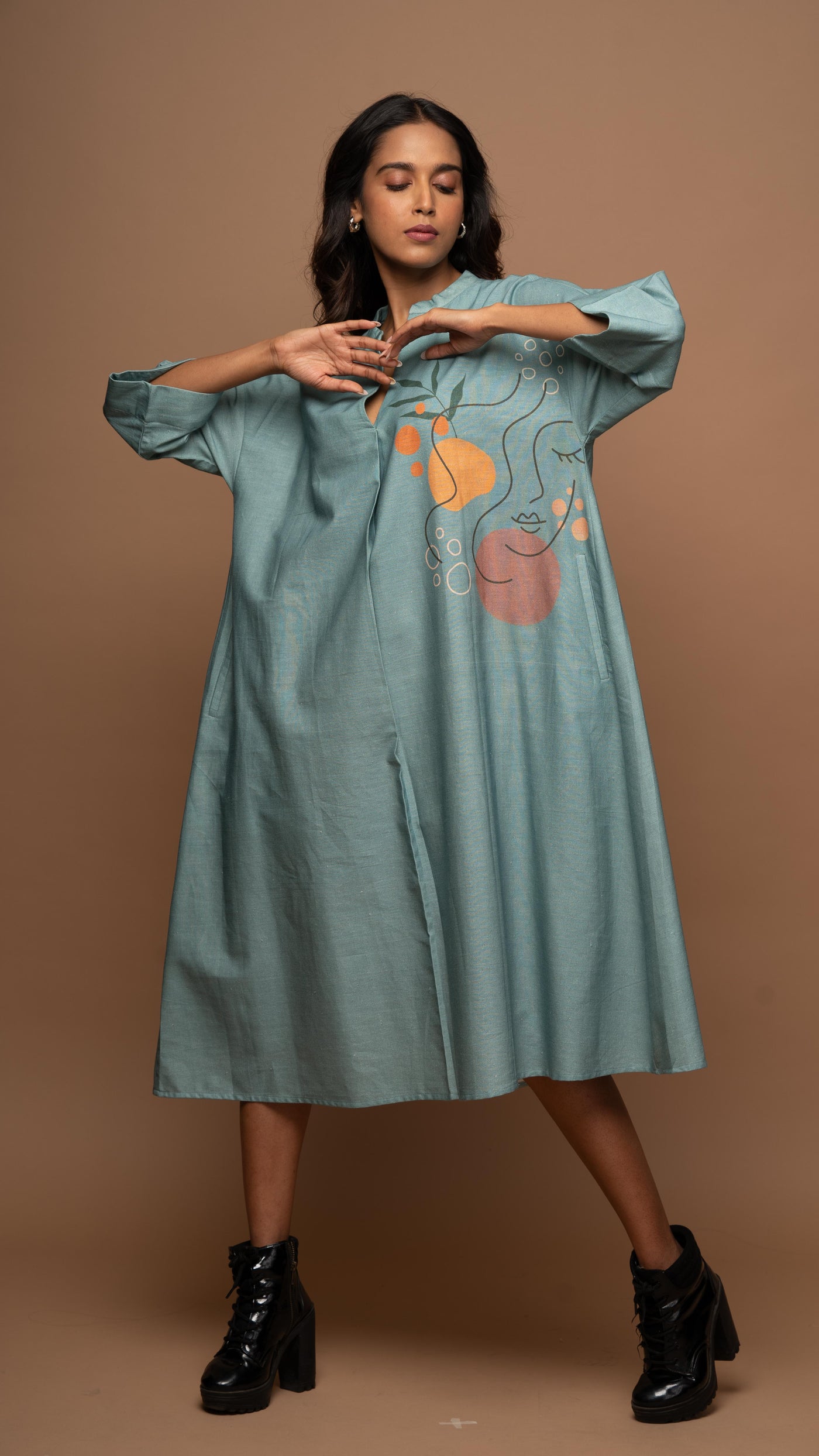 Pale Blue Peaceful Pause Shirt Dress