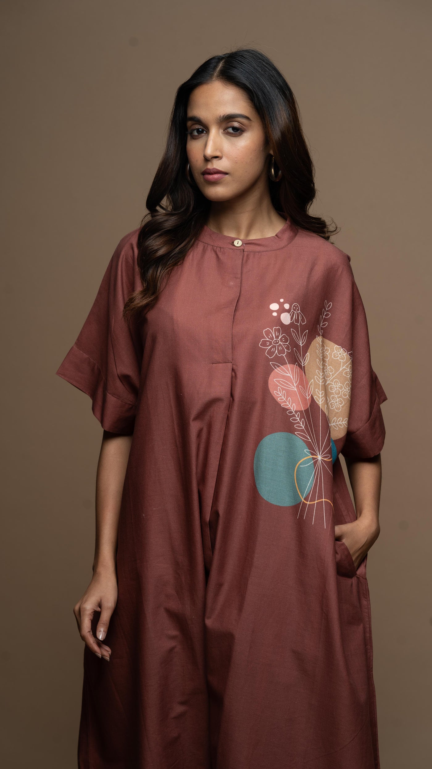 Muted Marsala Floral Whispers Shirt Dress