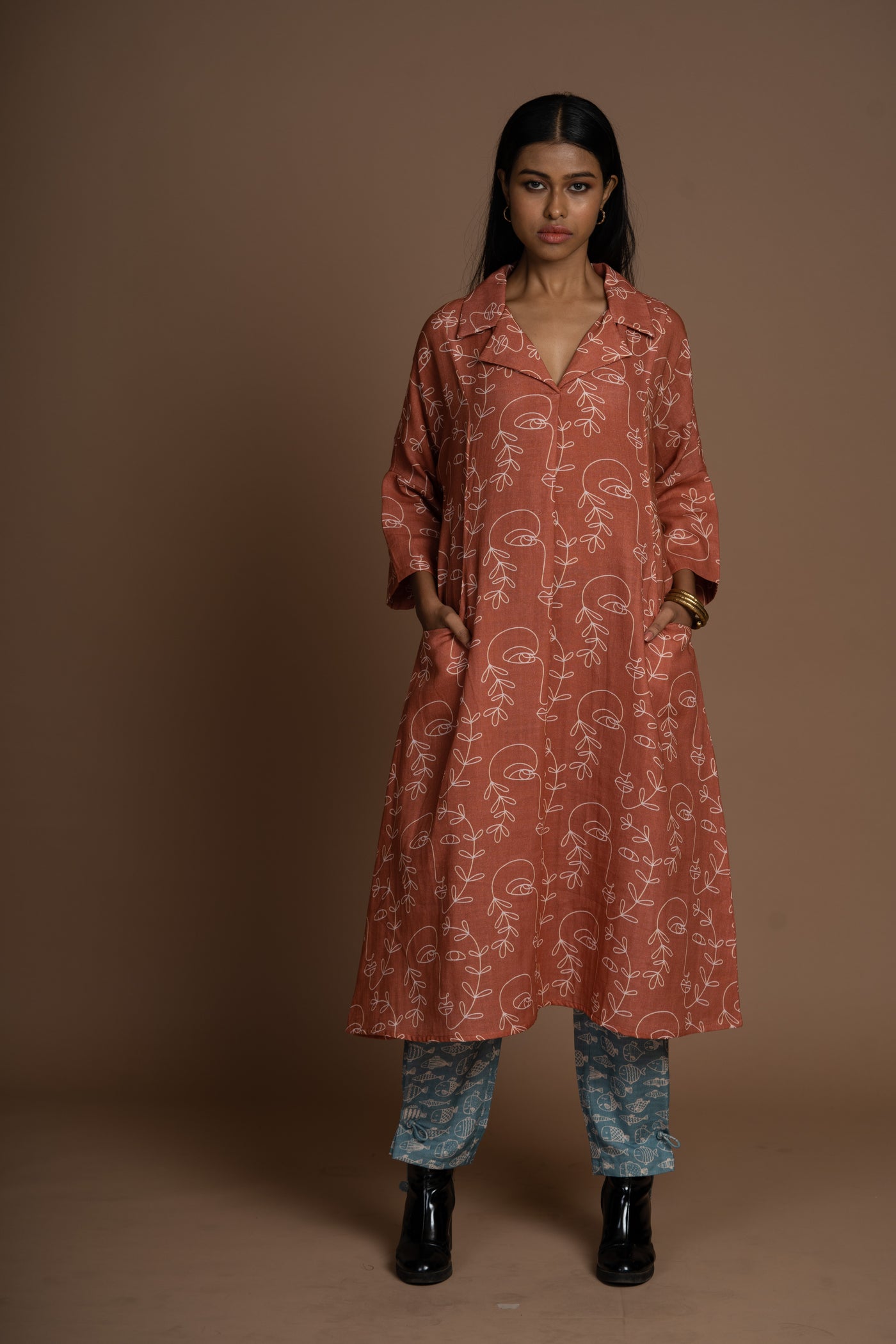 Rust Fira Kurta in Keep Growing Pattern