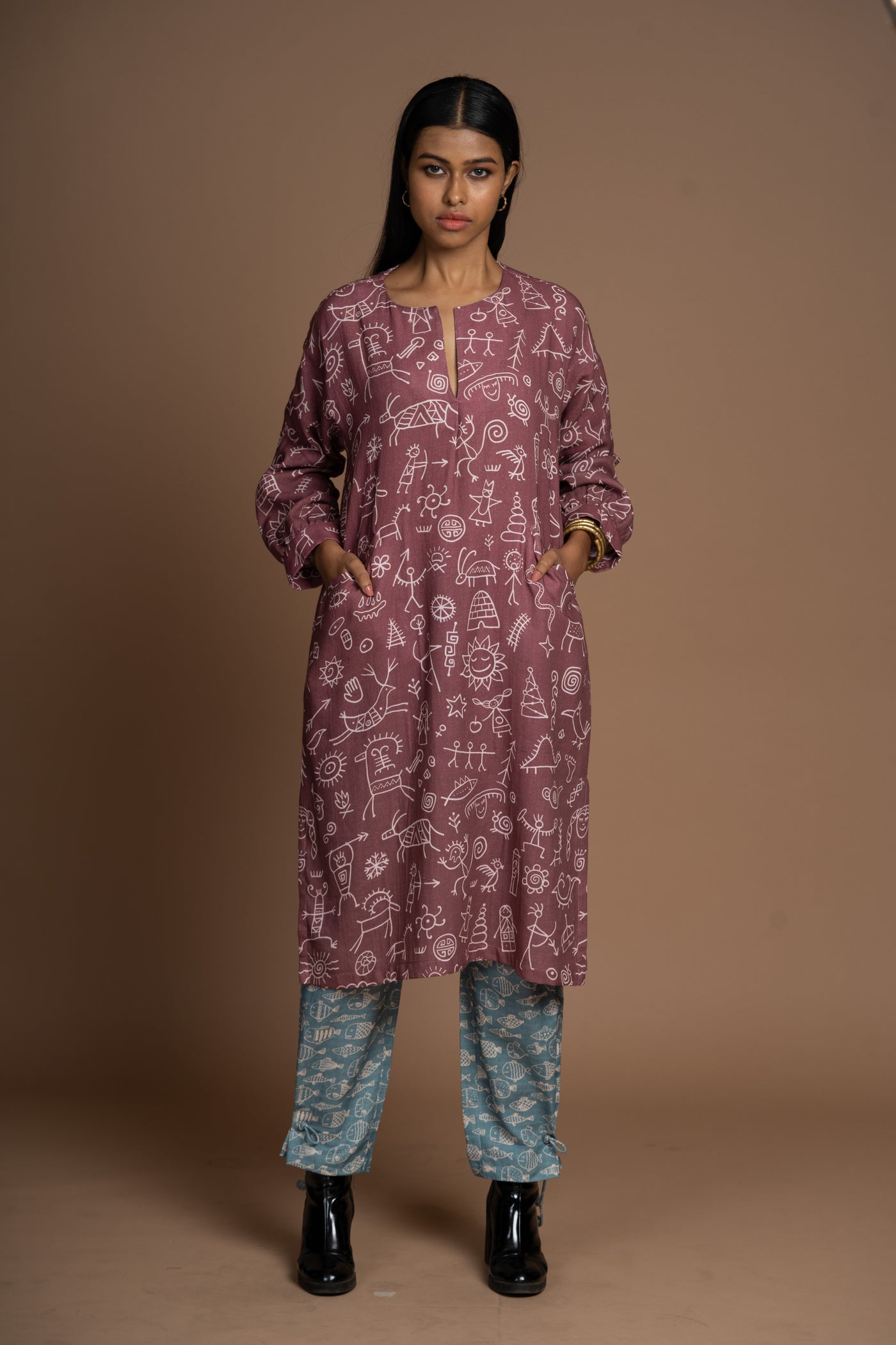 Plum Juno Kurta in In our cave Pattern