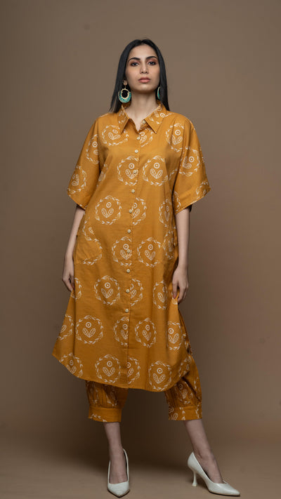 Muted Mustard Reya Co-ord Kurta Set in I heart boho Pattern