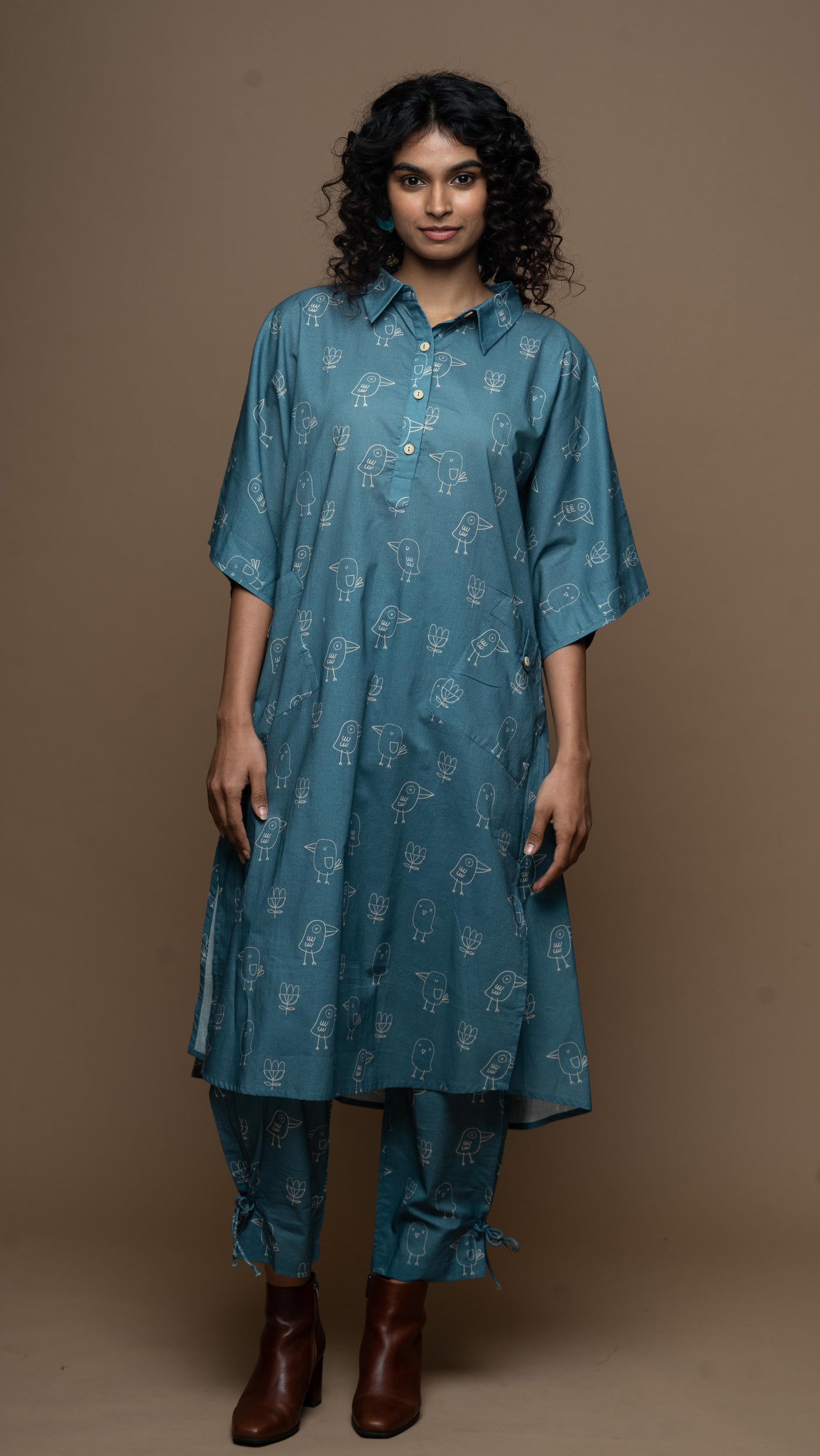 Blue Reya Co-ord Kurta Set in Good morning Pattern