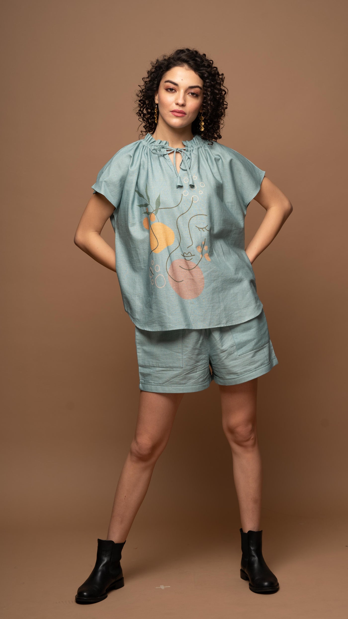 Dusty Blue Peaceful Pause: Co-ord Shorts Set