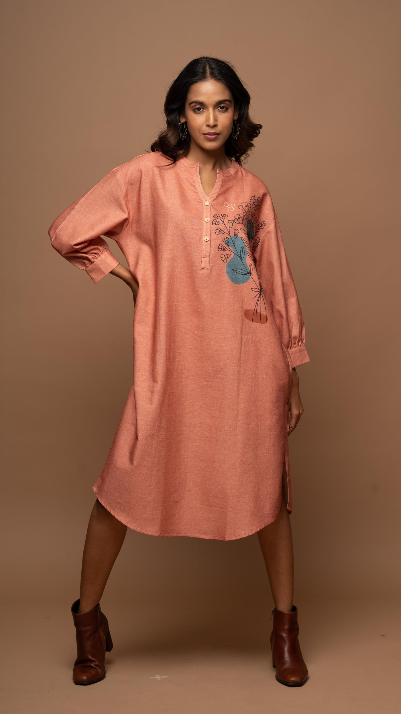 Soft Rose Gold Leaf and Petal Shirt Dress