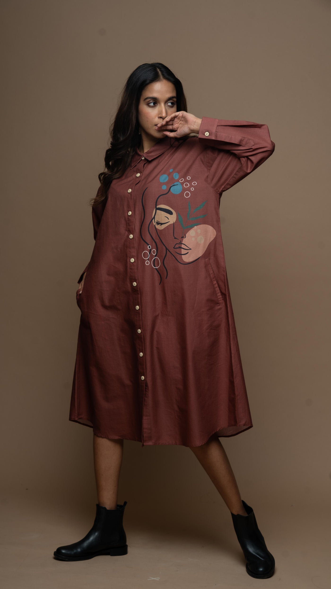 Marsala Tranquil Lady Shirt Dress