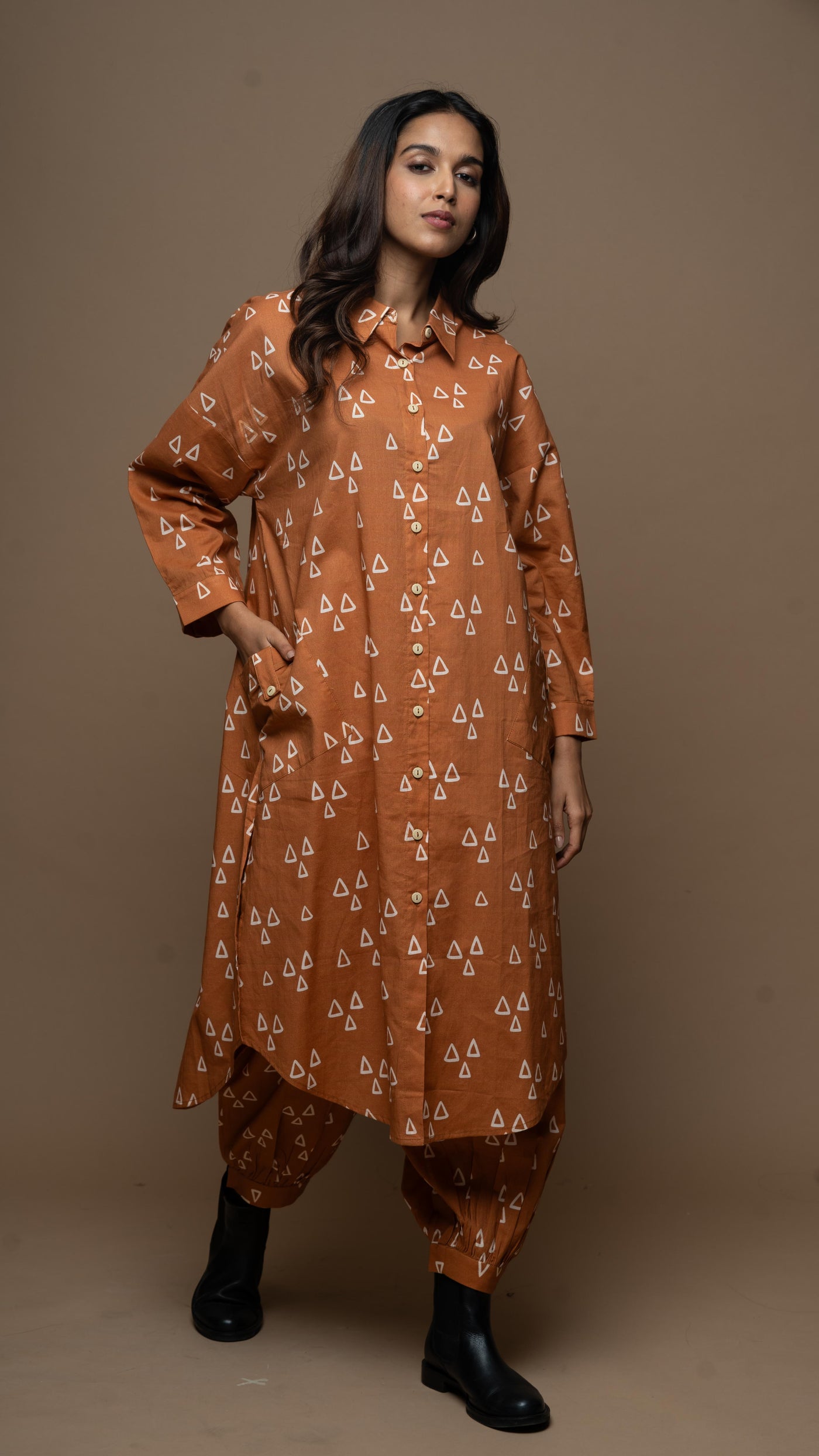 Copper Nyra Co-ord Kurta Set in Guardian Angels Pattern